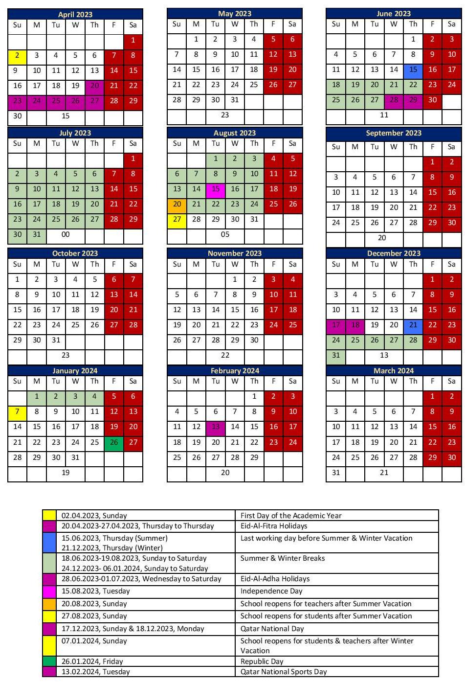 Calendar For The Academic Year 202324